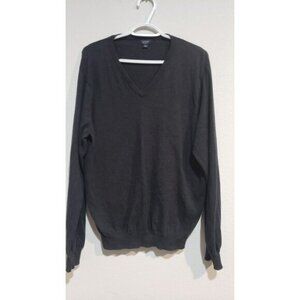 J.Crew L Cotton With Cashmere V Neck Pullover Sweater Mens Dark Gray Long Sleeve